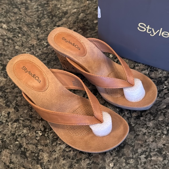 Style & Co chicklet cork wedge coffee sandal NIB 7 M - Picture 2 of 10